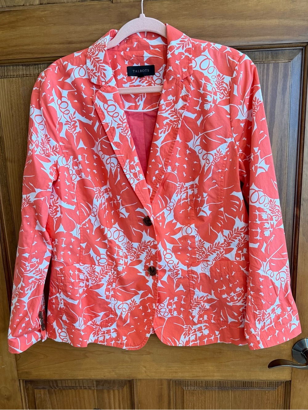 Talbots Coral and White Floral Cotton Blazer